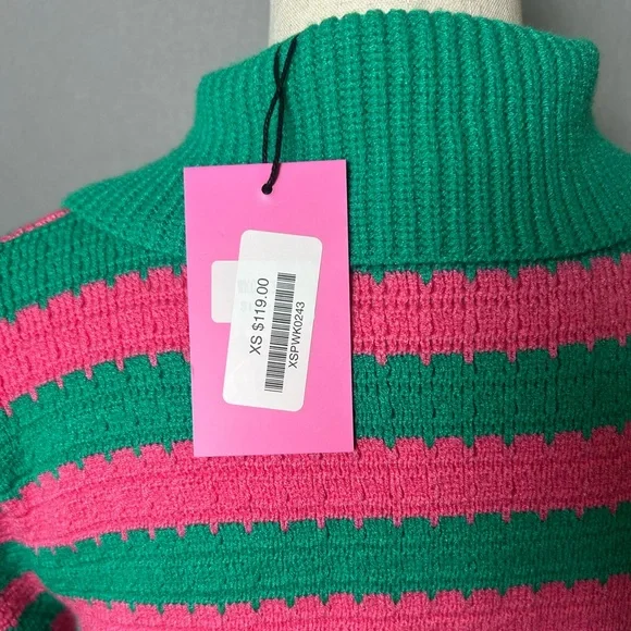 THML Green & Pink Pullover knit polo sweater preppy academia twee NWT XS - Picture 5 of 7